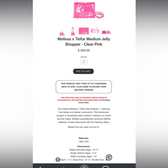 Melissa x TELFAR Pink Clear Medium Jelly Shopper - NWT - Picture 2 of 5